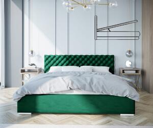Exkluzívna čalúnená posteľ s prešívaním na čele zelenej farby 180 x 200 cm s úložným priestorom