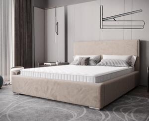 Nadčasová čalúnená posteľ v minimalistickom dizajne béžovej farby 180 x 200 cm s úložným priestorom
