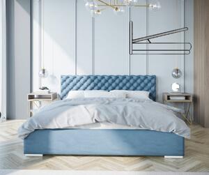 Exkluzívna čalúnená posteľ s prešívaním na čele bledomodrej farby 180 x 200 cm s úložným priestorom