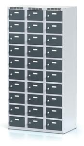 Šatníková skrinka s úložnými boxami, 30 boxov, 1800 x 900 x 500 mm, otočný zámok, tmavosivé dvere