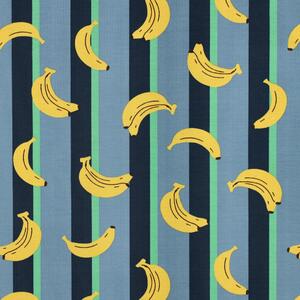 Metráž Tričkovina digital - Banány pásy modrá