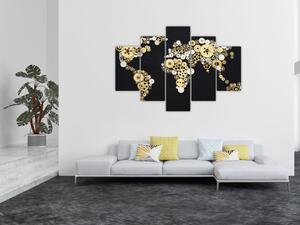 Mapa sveta z ozubených kolies - obraz na stenu (Obraz 150x105cm)