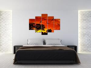 Obraz zapadajúceho slnka s vtákmi (Obraz 150x105cm)
