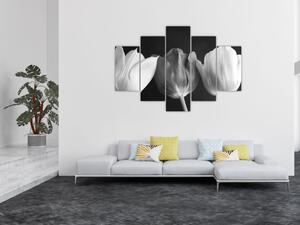 Obraz - Čiernobiele kvety tulipánov (150x105 cm)