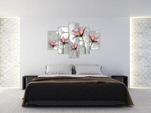 Abstraktný obraz kvetov na sivom pozadí (Obraz 150x105cm)