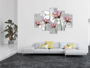 Abstraktný obraz kvetov na sivom pozadí (Obraz 150x105cm)
