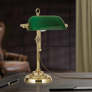 Bankárska lampa Harvard, mosadz/zelená výška 32 cm
