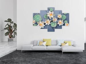 Kvety na modrom pozadí - obraz (Obraz 150x105cm)