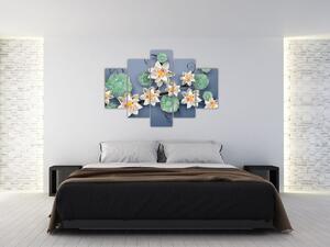 Kvety na modrom pozadí - obraz (Obraz 150x105cm)