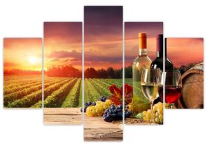 Obraz - víno a vinice pri západe slnka (Obraz 150x105cm)