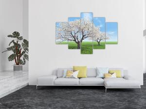 Obraz kvitnúceho stromu na jarné lúke (Obraz 150x105cm)