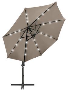 Závesný záhradný slnečník s tyčou a LED, sivohnedý 300 cm