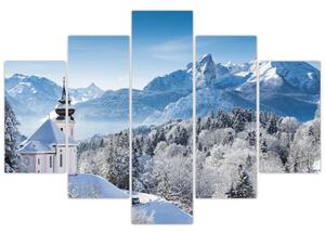 Kostol v horách - obraz zimnej krajiny (Obraz 150x105cm)