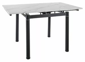 GD-082 stôl jedálenský 80(131)x80cm, biely efekt mramoru/ čierny mat
