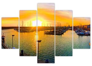 Obraz prístavu pri zapadajúcom slnku (Obraz 150x105cm)