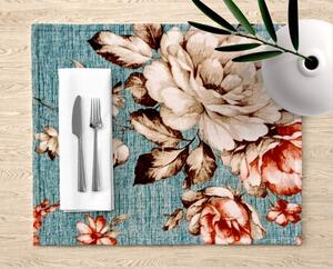 Ervi bavlnené prestieranie na stôl - kvety na tyrkysovom