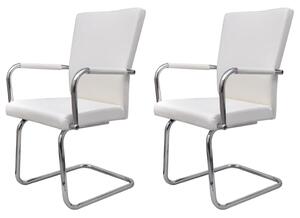 Jedálenské stoličky, perová kostra 2 ks, biele, umelá koža