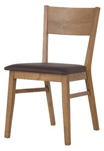 Dubová lakovaná stolička Mika rustik s hnedou koženkou