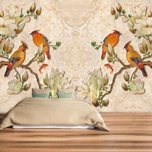 Fototapeta - Vtáky, mramorový dekor (147x102 cm)