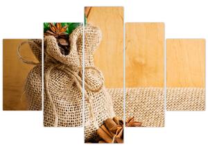Fotka kávových zŕn a škorica - obraz (Obraz 150x105cm)