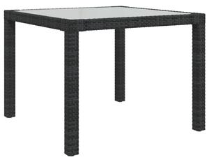 Záhradný stôl 90x90x75 cm tvrdené sklo a polyratan čierny