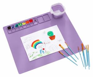 Silikónová podložka na maľovanie s paletou a nádobkou na vodu 51 × 41 cm - fialova CABT497 – variant produktu