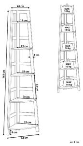 Rohová rebríková polica čierna s efektom svetlého dreva 163 x 44 cm 5 policová knižnica