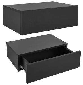 Nástenný nočný stolík 46x30x15 cm so šuflíkom, čierny
