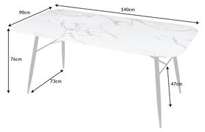 Jedálenský stôl Paris 140cm sklenený mramorový vzhľad biely