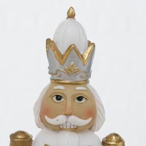 Vánoční dekorace Louskáček bílý/zlatý 1ks, 40 cm - S korunou