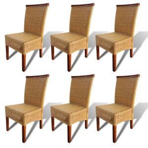Jedálenské stoličky 6 ks, hnedé, prírodný ratan