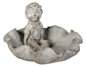 Cementové dekoračné fontánka s pitnou vodou pre vtáčiky s panáčikom - 23 * 22 * ​​15 cm - Clayre & Eef