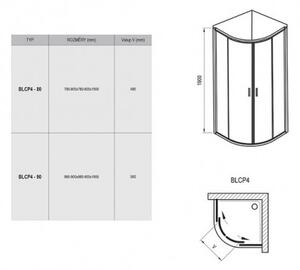 Ravak Blix štvrťkruhový sprchovací kút BLCP4-80,posuvný, 775–795mm, rádius R500, biela, sklo grape 3B240100ZG