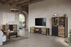 TV stolík Olin 40 s otvorenou policou 192 cm - appenzeller fichte / čierny mat