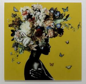 Bouquet Beauty sklenený obraz žltý 100x100 cm