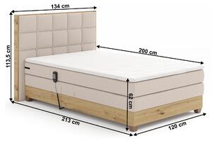 KONDELA Elektrická polohovacia posteľ, boxspring, béžová/dub artisan, 120x200, TIANA