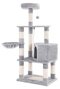 Škrabadlo pre mačky, mačací strom s košíkom, 138 cm, svetlo šedý | FEANDREA