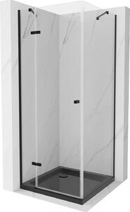 Mexen Roma, sprchovací kút s 1-krídlovými dverami 80 (dvere) x 80 (stena) cm, 6mm číre sklo, čierny profil, slim sprchová vanička 5cm čierna s čiernym…