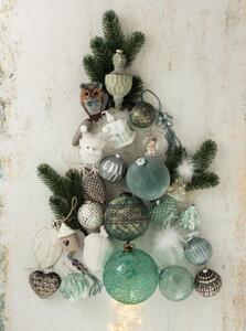 4ks vianočný béžovo-šedá sklenená ozdoba srdce - 9 cm