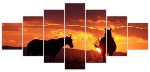 Obraz - kone pri západe slnka (Obraz 210x100cm)