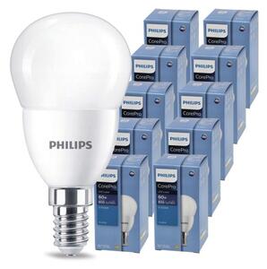 10x LED žiarovka PHILIPS E14 72 – studená farba 6500K 230V CorePro