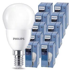 10x LED žiarovka PHILIPS E14 72 – studená farba 6500K 230V CorePro