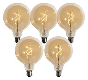 Sada 5 stmievateľných LED žiaroviek E27 so špirálovým vláknom zlatá G125 4W 270 lm 2700K