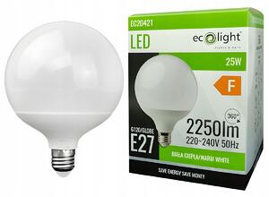ECOLIGHT LED žiarovka E27 25W 2250lm 3000K Veľká guľa Silné teplé svetlo GLOBE G120