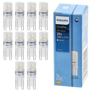 10x G9 LED žiarovka PHILIPS 1,9W 25W 220lm teplá biela 3000k sada žiaroviek