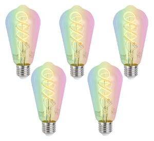 Sada 5 ks Inteligentné stmievateľné LED žiarovky E27 ST64 číre RGBW 4W 250lm 2700K
