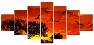 Obraz zapadajúceho slnka s vtákmi (Obraz 210x100cm)
