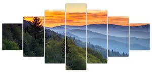Obraz horskej krajiny pri západe slnka (Obraz 210x100cm)