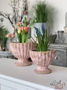 Ružový keramický kvetináč s patinou v tvare pohára - Ø 19 * 16 cm