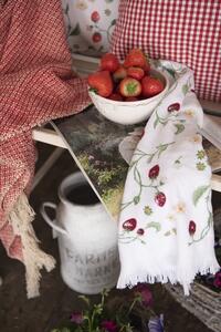 Červeno-krémový bavlnený pléd so strapcami - 125 * 150 cm